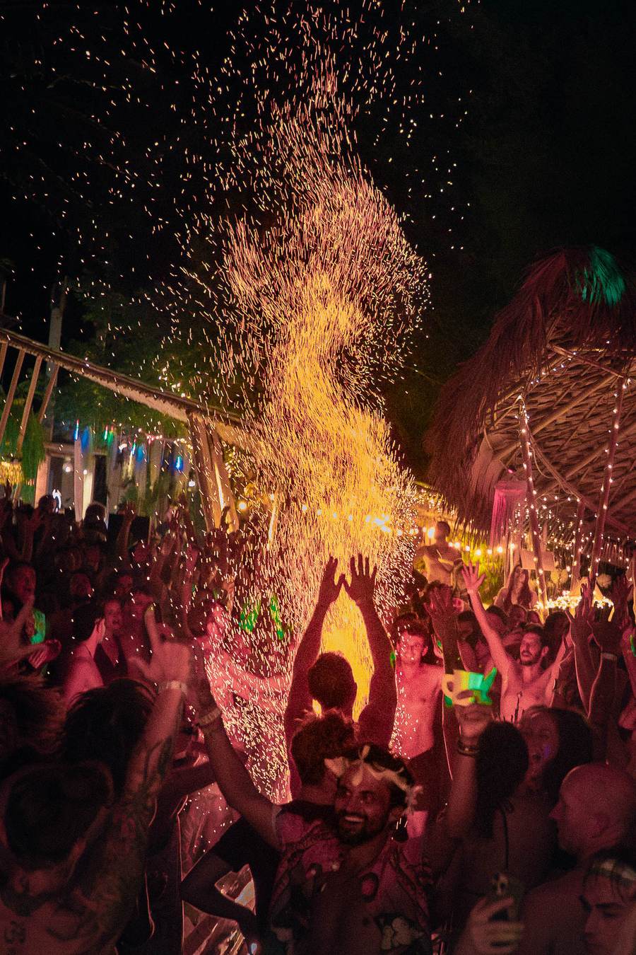 Sparks over the dance floor at Ecstatic Dance Koh Phangan