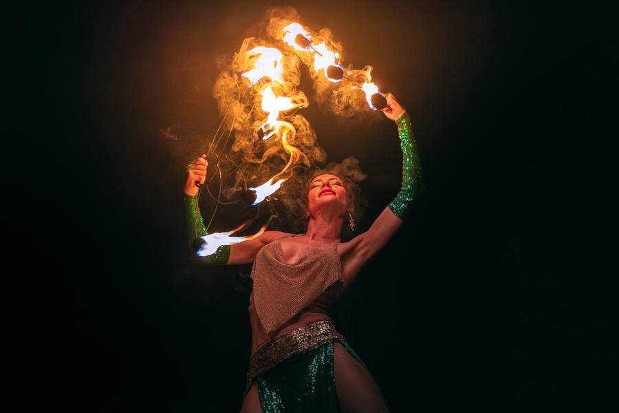 Fire dancer performing at Ecstatic Dance Koh Phangan